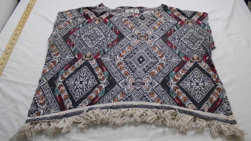 Cato Woman 18/20W Multicolor Geometric Tribal Print Fringe Hem Boho Tunic Top